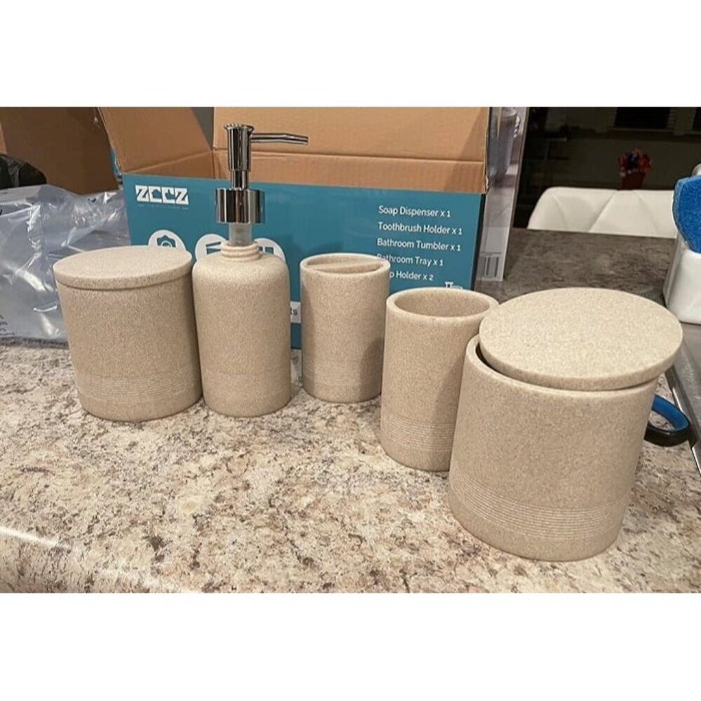 New Beige Bathroom Accessories Set 6 Pcs - Toothbrush Holder